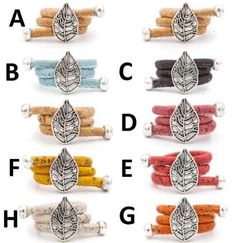 Pierścionek damski z portugalskiego korka z motywem liscia RW-013 rozmiar regulowany rozne kolory