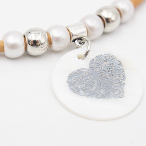 Piekny naszyjnik damski muszla z sercem recznie robiony z portugalskiego korka 45cm