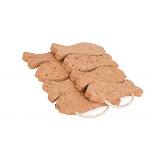 Podkladka korkowa pod garnek czy inne gorace naczynia na stol w ksztalcie 4 sardynek z uchwytem dekoracyjna