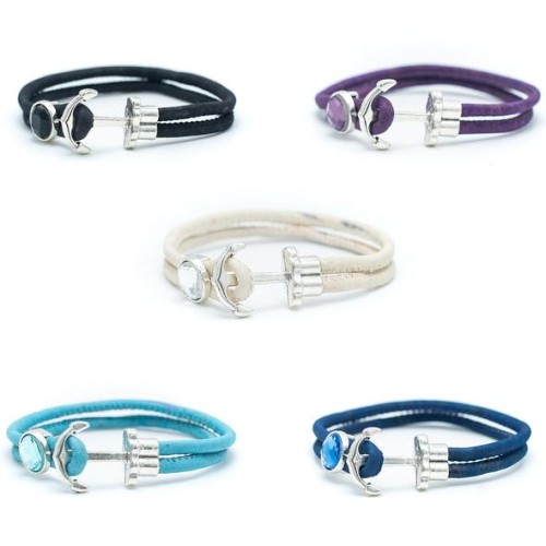 Weganska bransoletka damska z korka z oczkiem zapinana na kotwice z haczykiem rozne kolory