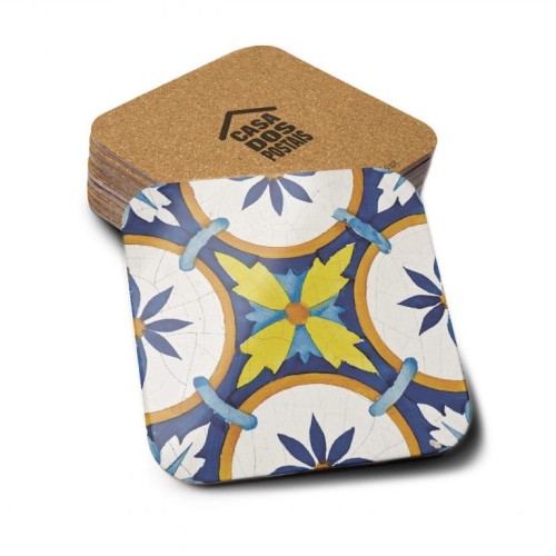 Korkowa podkladka pod kubek Portugal kwadratowa lakierowana tradycyjna mozaika portugalska