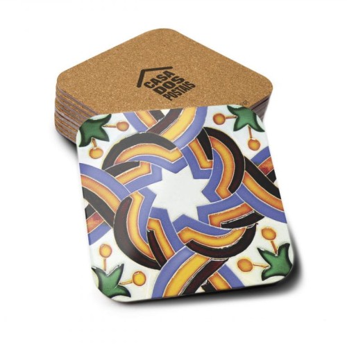 Korkowa podkladka pod kubek Portugal 2 kwadratowa lakierowana zaokrąglone rogi kolorowa