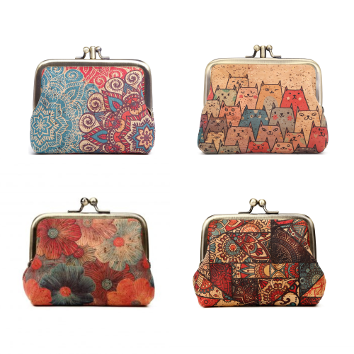 Wegańska portmonetka damska z korka na bigiel różne wzory idealna na eko prezent