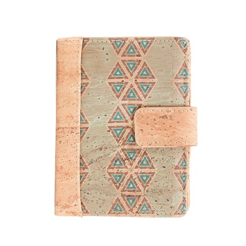 redni portfel damski na zatrzask etno RFID brązowy - eko portfel wegański skóra korkowa