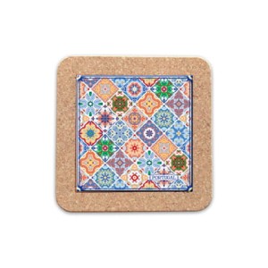 Kwadratowa podkładka korkowa z płytką ceramiczną kolorowe kafelki azulejo mała 10 cm