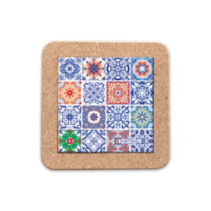Mała kwadratowa podkładka korkowa z płytką ceramiczną kolorowe kafelki azulejos 10 cm