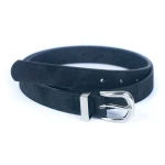 Wegański pasek do spodni damski korkowy dwustronny czarny srebrna klamra