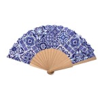 Drewniany wachlarz Algarve z Portugalii - mozaika azulejo niebieski