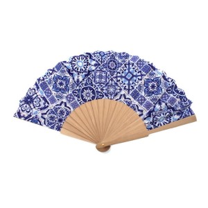 Drewniany wachlarz Algarve z Portugalii - mozaika azulejo niebieski