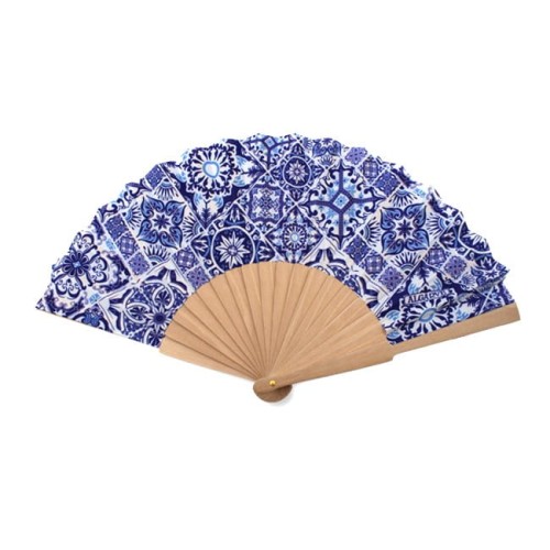 Drewniany wachlarz Algarve z mozaiką azulejo - widok z przodu, niebieski i biały