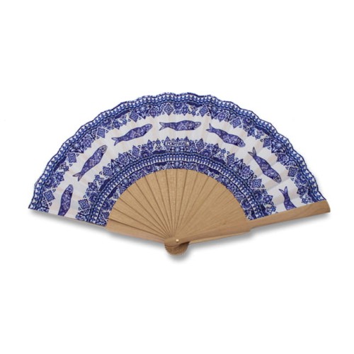 Drewniany wachlarz portugalski Sardinha niebieskie sardynki portugalskie idealny na prezent z Portugalii