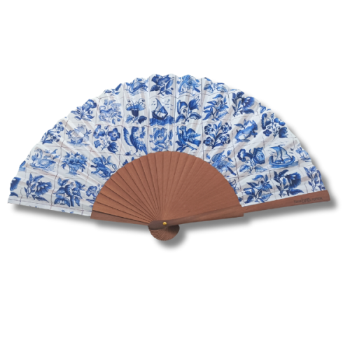 Jedwabny wachlarz portugalski Figura Avulsa kafelki azulejos niebieski i biały