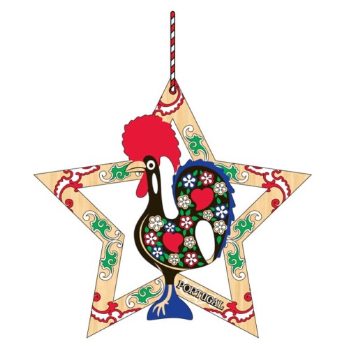 Portugalska ozdoba choinkowa Galo drewniany kogut z Barcelos