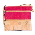 Mała wegańska torebka damska listonoszka Pink z korka w kolorze naturalnym i różowym na zamek eko galanteria skóra korkowa