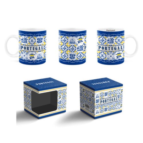 Kubek ceramiczny w kolorowe portugalskie kafelki azulejos z pudełkiem