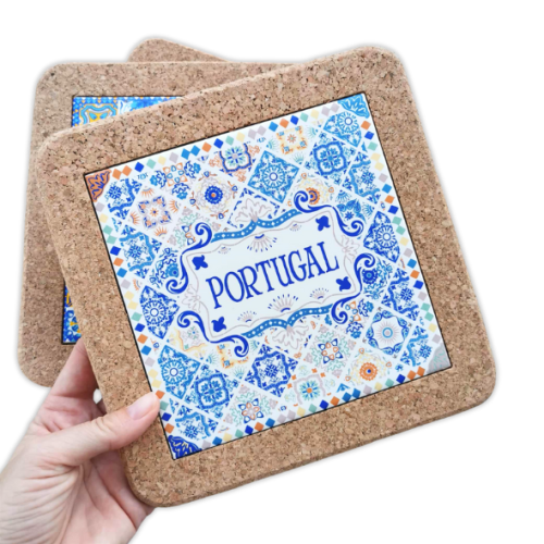 Duża portugalska podkładka korkowa z kafelkiem azulejos Portugal kolorowa