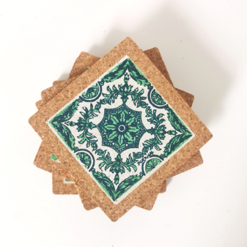 Zestaw 6 podkładek korkowych pod kubek Azulejos zielone