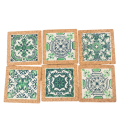 Zestaw 6 podkładek korkowych pod kubek Azulejos zielone mix wzorów