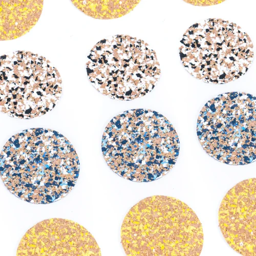 Okrągłe podkładki korkowe terrazzo 10 cm - żółty niebieski czarno-biały