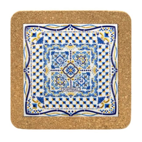 Podkładka korkowa 20 cm z płytką ceramiczną niebieska