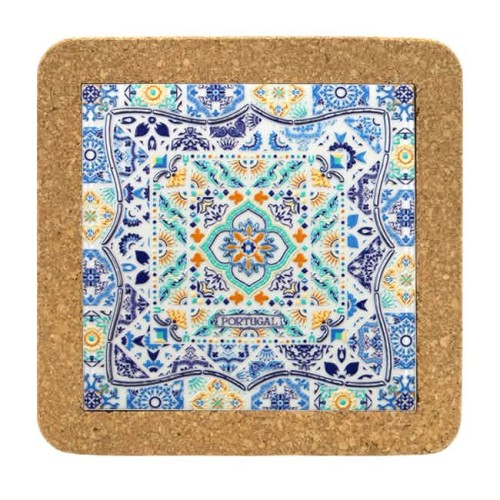 Podkładka korkowa 20 cm z płytką ceramiczną turkusowa